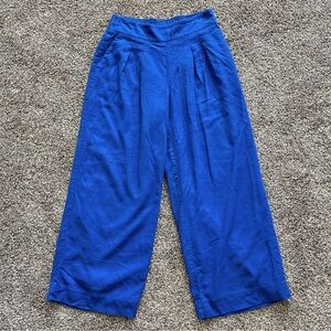 Nine West | Linen-Blend Wide Leg Pleated Pull On Pants | Cobalt Blue | Size S